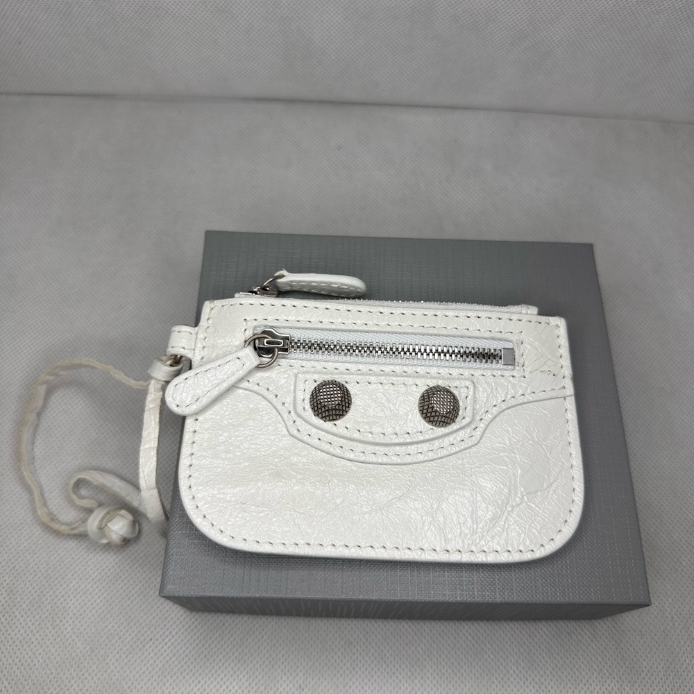 Balenciaga Le Cagole Small White Arena Leather Coin Pouch BRAND NEW